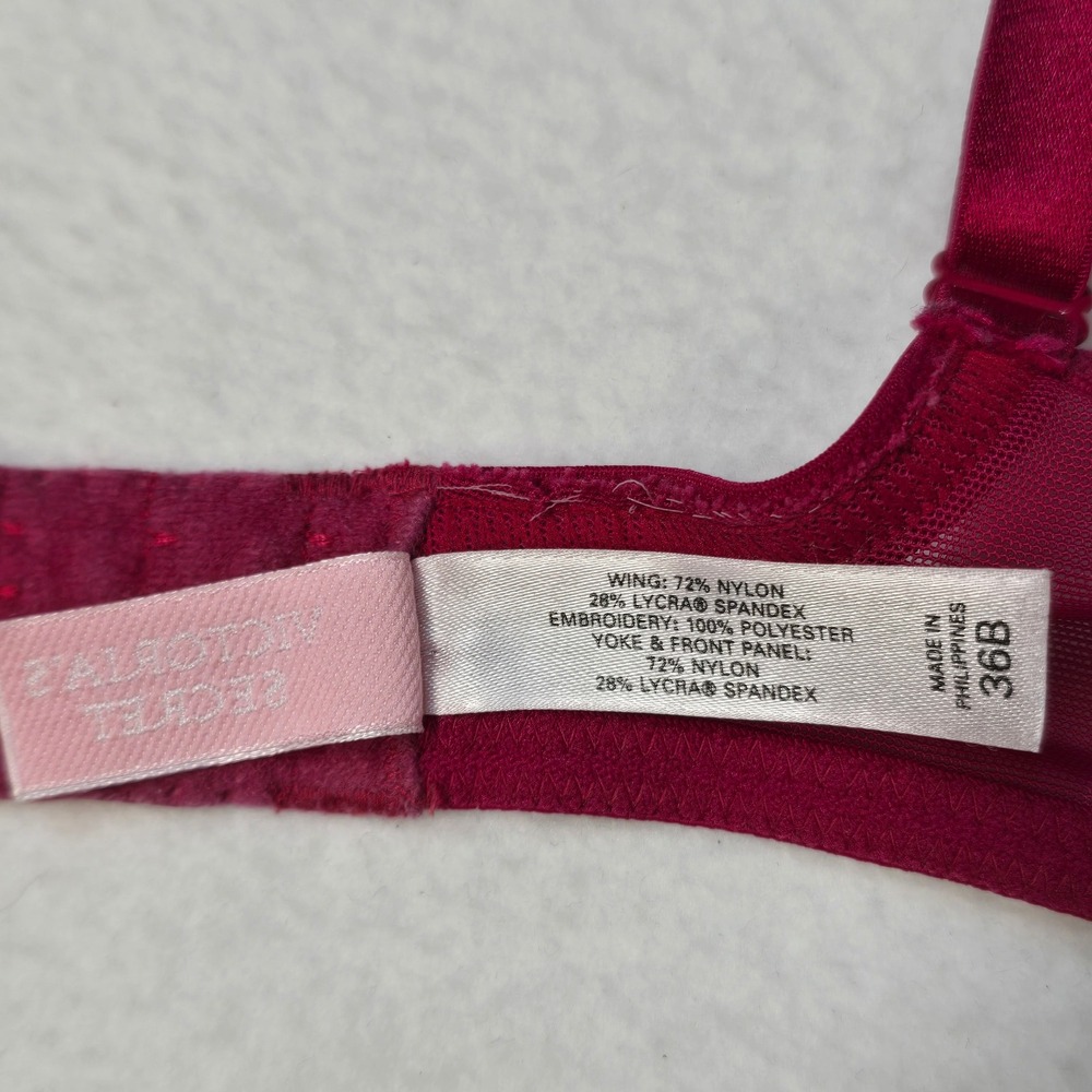 Victoria's Secret Wine Red Embroidered Unlined Underwire Demi Bra 36B - Picture 5 of 7